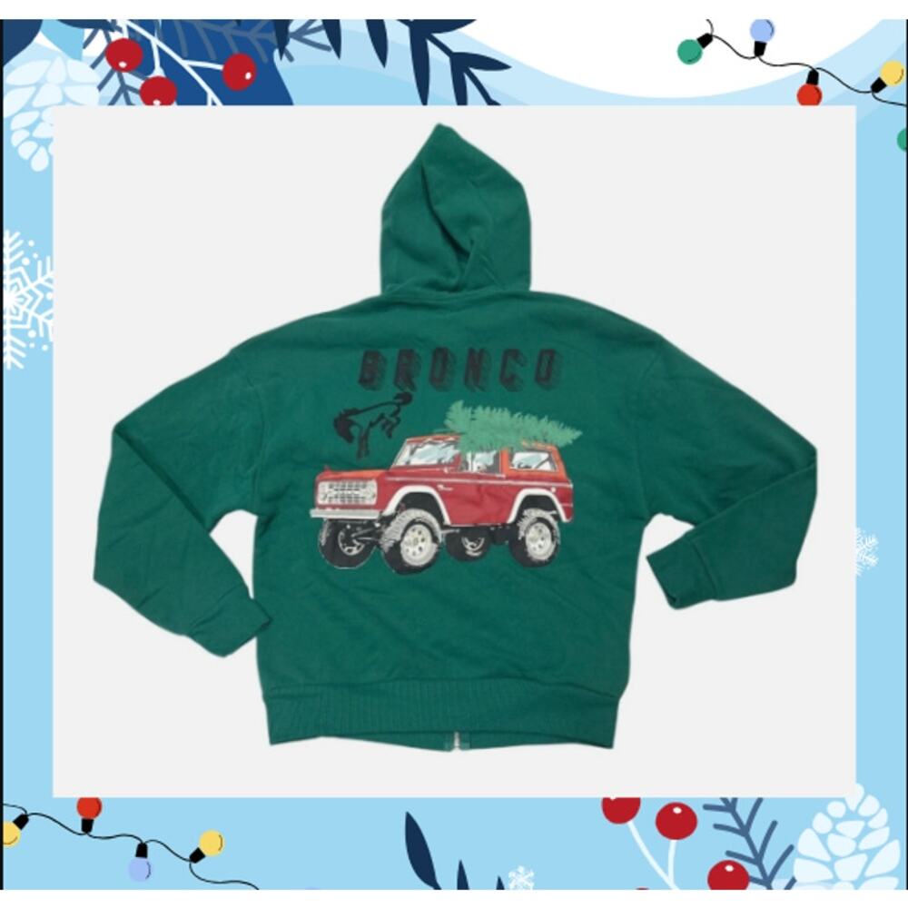 NWT Green Zip Jacket Hood Christmas Tree Red Ford Bronco Official Licensed Med